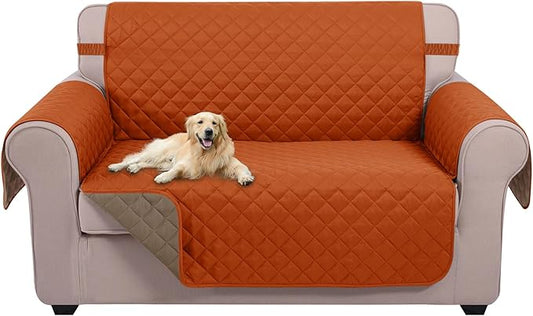 U-NICE HOME Loveseat Sofa Cover Reversible Couch Covers for 2 Cushion Couch for Dogs Furniture Protector Cover with Elastic Straps Water Resistant(Loveseat Small, Orange/Taupe)