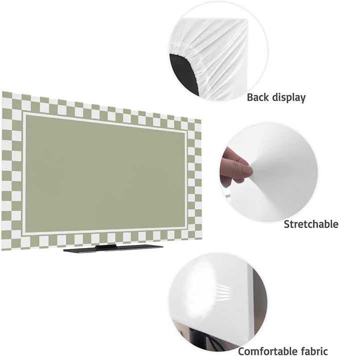 Sage Green Buffalo Plaid Indoor TV Cover, Elastic TV Screen Protector Modern - Image 7