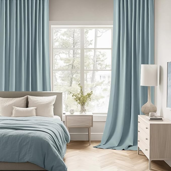 MIULEE Slate Blue Back Tab Blackout Curtains 102 Inch Long 2 Panels Set for Bedroom, Rod Pocket/Pinch Pleated Thermal Insulated Living Room Darkening Light Blocking Floor to Ceiling Drapes