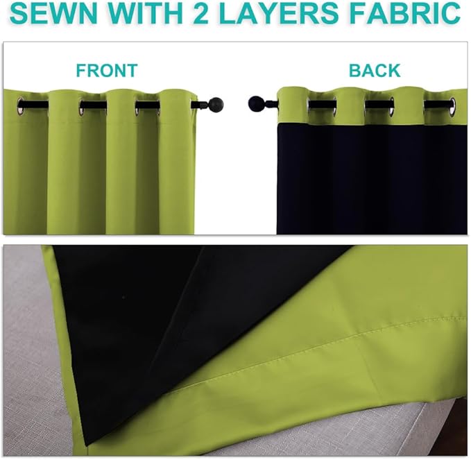 NICETOWN 100% Blackout Curtains 84 inches Long, Fresh Green, 52 inches Wide, Pair of Energy Smart & Noise Blocking Out Drapes for Baby Room Window, Thermal Insulated Guest Room Lined Window Dressing