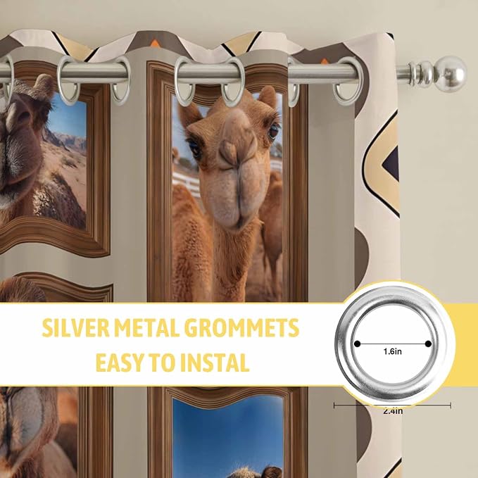 2 Panel Kitchen Cafe Curtains, Desert Camels Sunlight Filtering Nature Air - Image 7