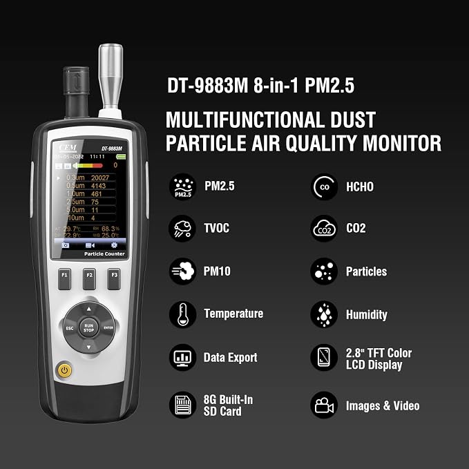 CEM T.ax Included DT-9883M cleanroom Particle Counter PM2.5/10 HCHO CO2 TVOC - Image 2