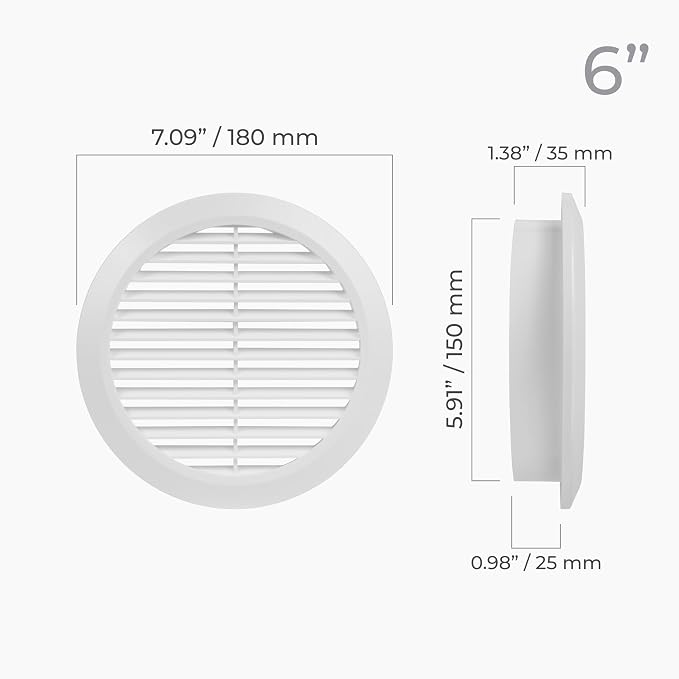 6" Inch White Round Air Vent Cover - Image 2