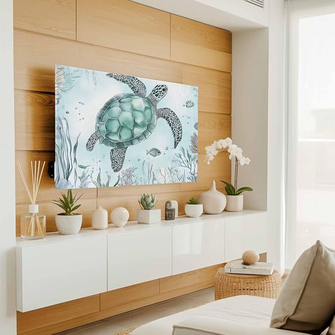 Sea Turtle Ocean Seaweed Cyan Indoor TV Cover, Elastic TV Screen Protector Fish - Image 2