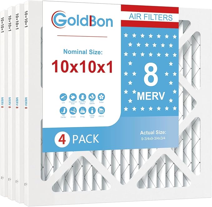 10x10x1 Air Filter 4 Pack MERV 8 MPR 700 FPR 5- GoldBon AC Filter USA Design- by Unknown
