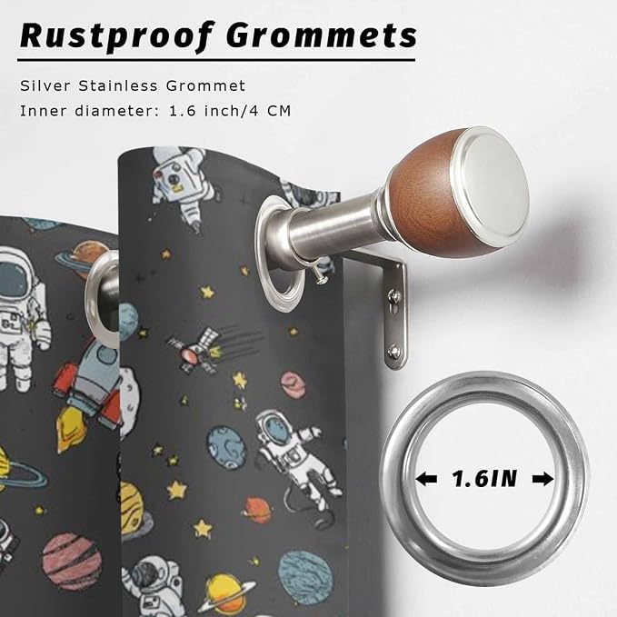 Cartoon Space Outdoor Curtains for Patio Rockets Planets Astronauts Gray - Image 2