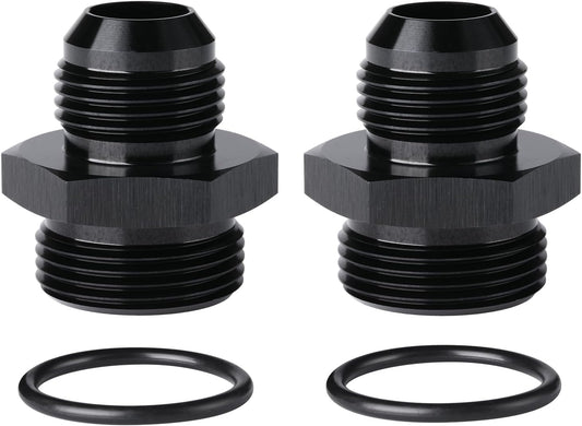 12AN Male Flare to 16AN ORB O-ring Boss Fuel Pump Rail Adapter Fitting Aluminum Black, Pack of 2