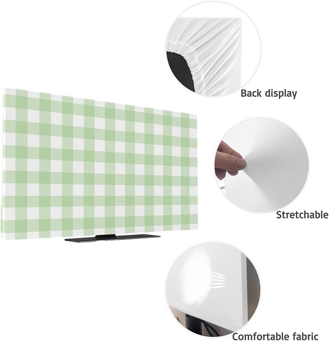 Green Stripes Buffalo Checker Indoor TV Cover, Elastic TV Screen Protector - Image 7