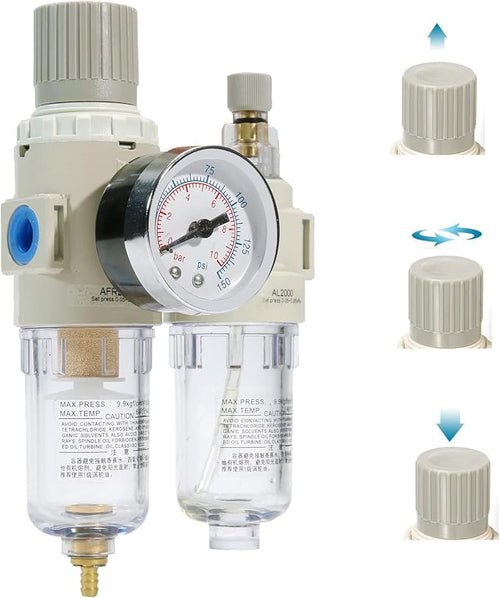 1/4" NPT Compressed Air Filter Regulator Lubricator Combo Pneumatic Air Dryer - Image 2