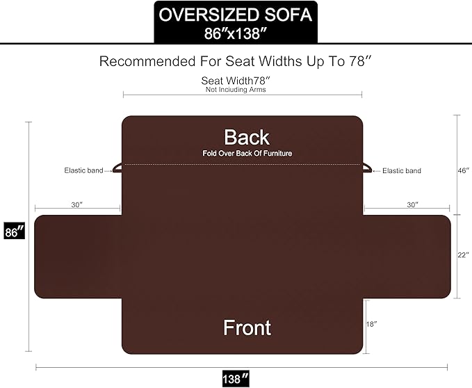 U-NICE HOME Large Sofa Cover Reversible Couch Cover for Dogs with Elastic Straps Water Resistant Furniture Protector for Pets Couch Cover for 4 Cushion Couch (Oversized Sofa, White/White