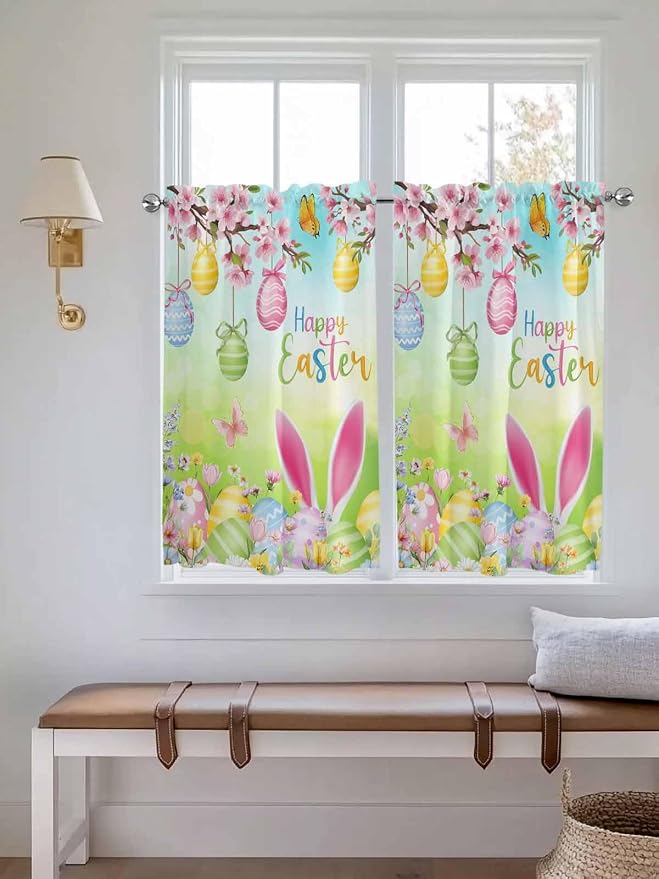 Easter Kitchen Curtains 54 Inches length, Spring Bunny Colorful Rabbit Eggs - Image 4