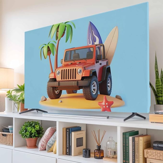 Summer Travel RV Beach Coconut Tree Indoor TV Cover, Elastic TV Screen - Image 6