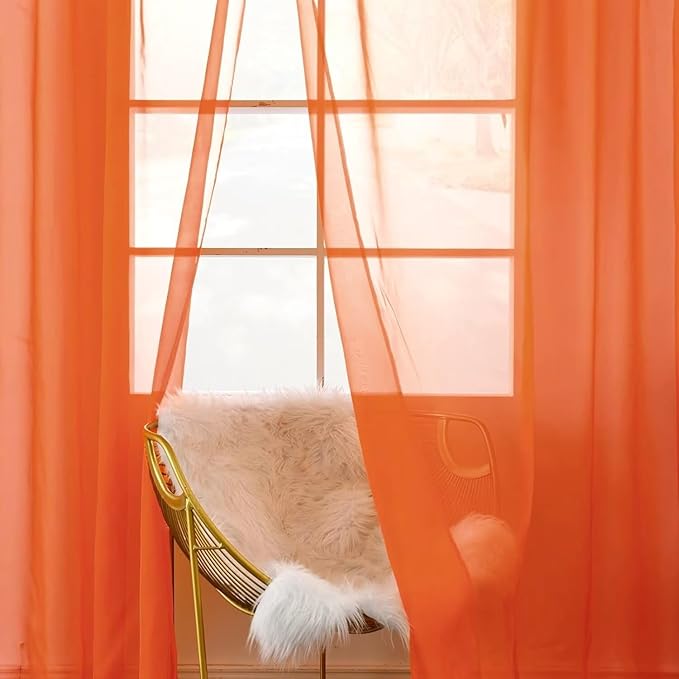 SpaceDresser Burnt Orange Sheer Curtains 4 Panels Rod Pocket Semi-Sheer Curtain 84 Inches Long Light Filtering Voile Window Drapes for Bedroom Living Room Kitchen, Each 52W x 84L