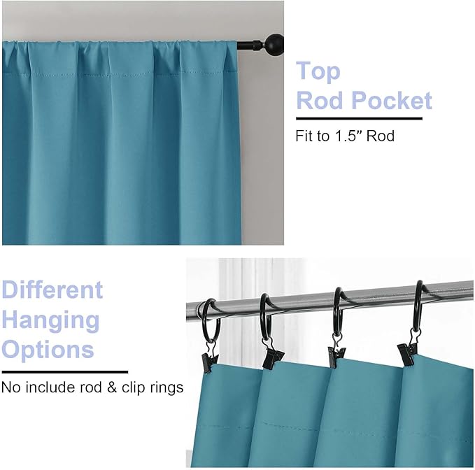 Simplebrand Ava Turquoise Short Blackout Curtains for Bedroom 54 Inches Long 2 Panels Set, Solid Thermal Insulated, Energy Saving Window Treatment Curtains Blackout Drapes, W40 x L54 Inch, Turquoise