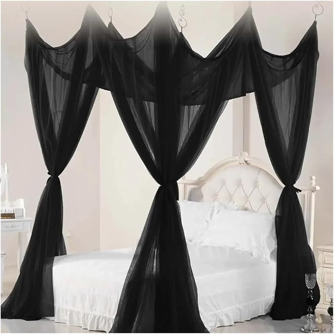 Canopy Bed Curtains Black/White/Beige Elegant Lace Canopy Curtain - Image 5