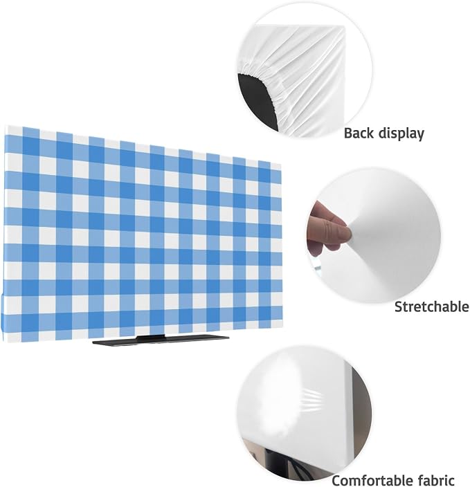 Minimalist Blue White Buffalo Plaid Indoor TV Cover, Elastic TV Screen - Image 7