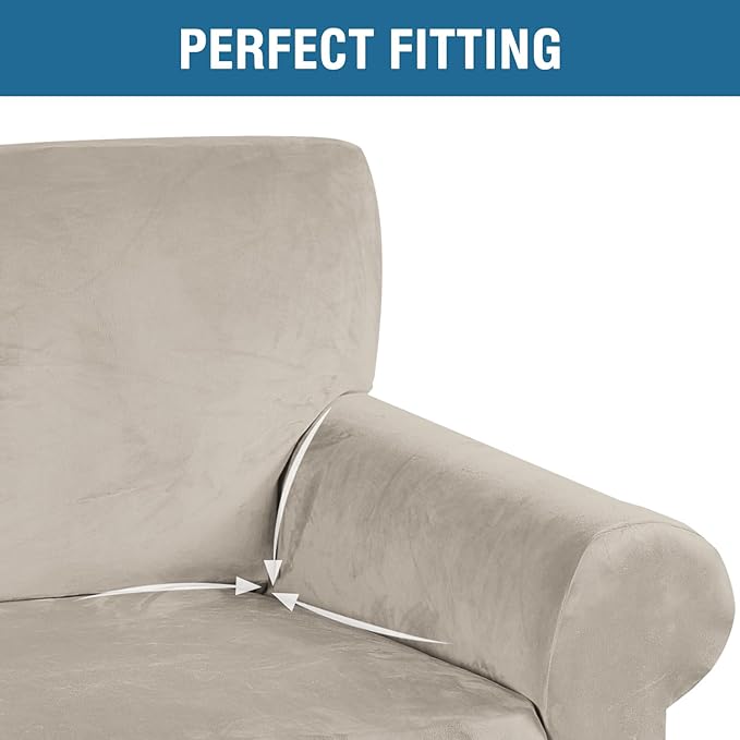 H.VERSAILTEX Stretch Velvet Loveseat Covers for 2 Cushion Couch Covers for Living Room Sofa Covers Slipcovers with Non Slip Straps Bottom, Ultra Thick Comfy Velour (Width 58"-72", French Oak)