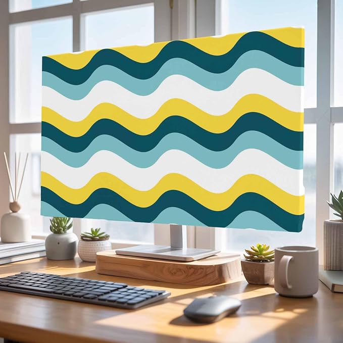Ombre Yellow Turquoise Waves Indoor TV Cover, Elastic TV Screen Protector - Image 4