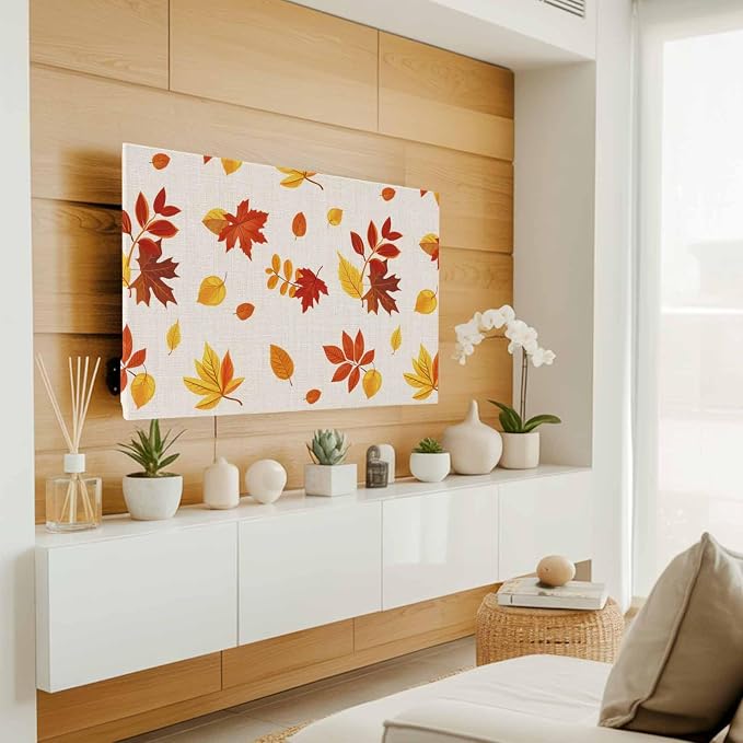Autumn Orange Maple Leaves Falling Indoor TV Cover, Elastic TV Screen Protector - Image 3