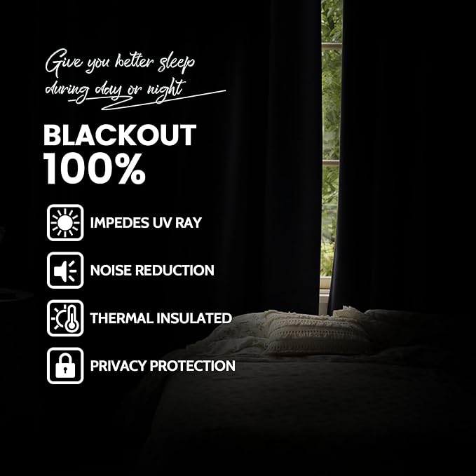 Yakamok Room Darkening 100% Blackout Curtains Grommet Window Treatments with 2 Thick Layers-Purple Thermal Insulated Drapes Set of 2 Panels for Bedroom Living Room 38 Inches by 84 Inches Length