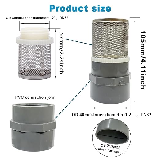 1.2 inch Stainless Steel Filter Cover Connected to 1.2 inch/DN32 Grey PVC Water - Image 3