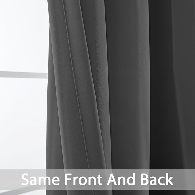 Yakamok 63 Inch Long Blackout Curtains for Bedroom, Thermal Insulated Room Darkening Curtains, Light Blocking Blackout Drapes for Living Room- 2 Panels, 62x63 Inch, Charcoal Grey