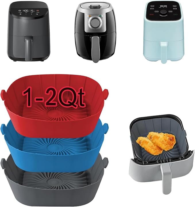 Air Fryer Silicone Liners for Most 1-2 Qt Mini Air Fryer, 3 Pack Square Small by SIUDANGKA