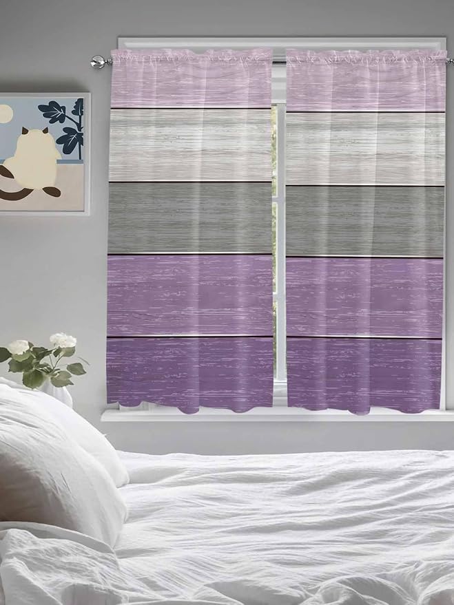 Country Wood Board Gray Purple Window Valance Curtains, Farmhouse Gradient - Image 4