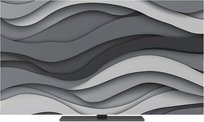 Black Grey White Abstract Waves Indoor TV Cover, Elastic TV Screen Protector - Image 2