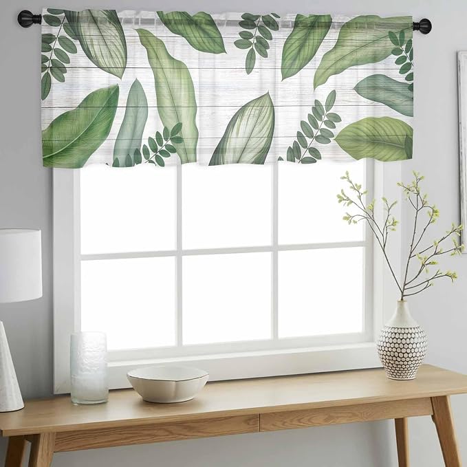 Summer Palm Leaf Sheer Valance Curtains - Image 3