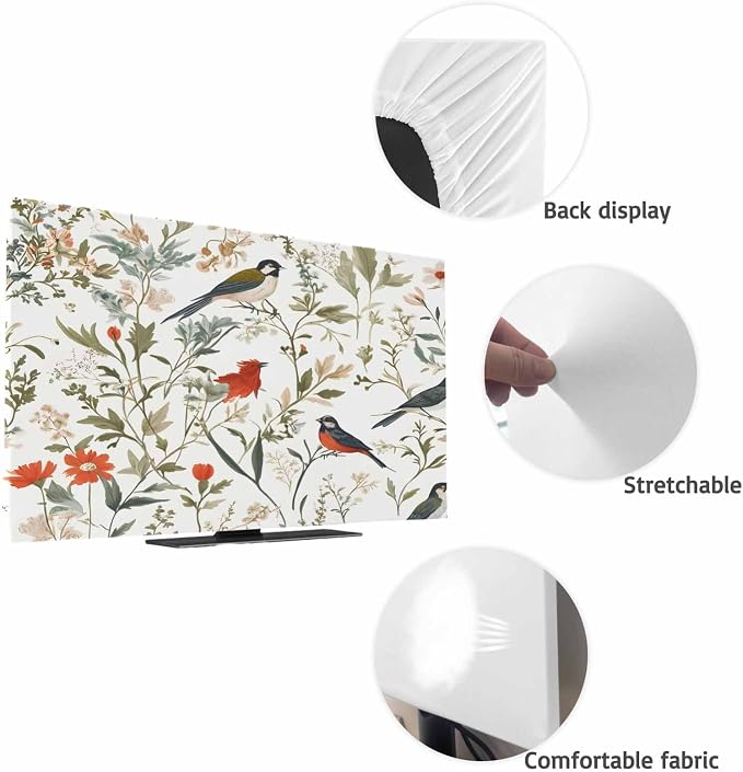 Spring Orange Flowers Birds Indoor TV Cover, Elastic TV Screen Protector Farm - Image 7