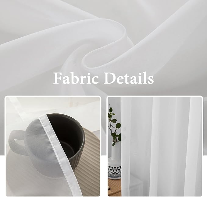MIULEE White Window Sheer Curtains for Bedroom Living Room Solid Elegant Net Drapes 2 Panels Width 42 x Length 72 Inches