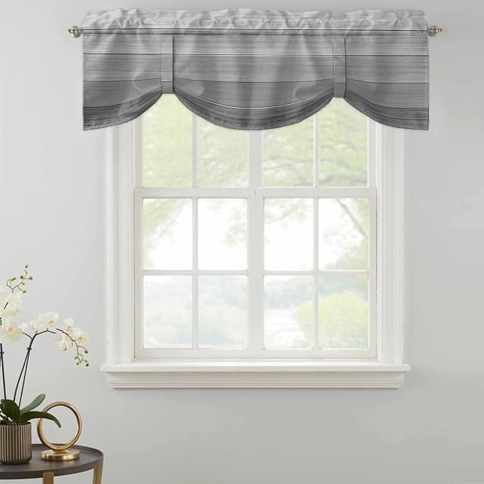 Grey Ombre Wooden Tie Up Valance Curtains - Image 2