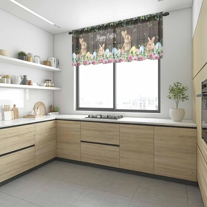 Easter Sheer Valances for Windows 42"x18", Light Filtering Kitchen Curtains - Image 6