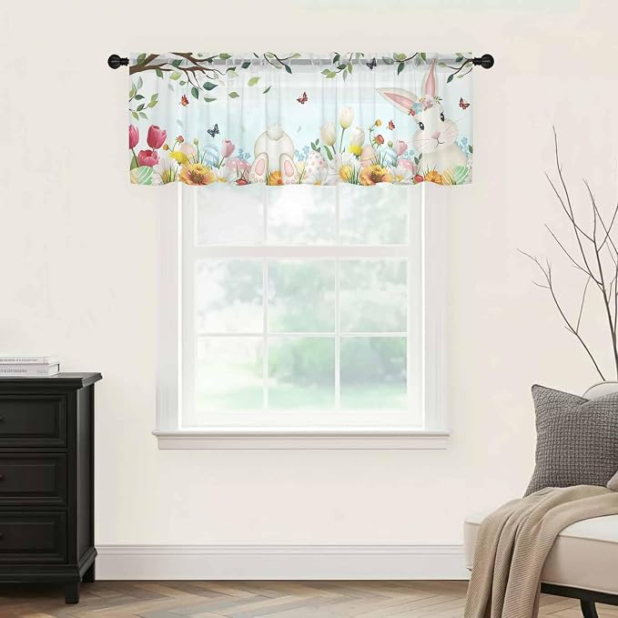 Easter Sheer Valances for Windows 42"x12", Light Filtering Kitchen Curtains - Image 9