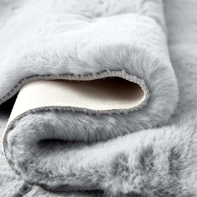 ORINOVA Washable Area Rugs 5x8 Rugs for Living Room Silver Grey Faux Rabbit Fur Rug for Bedroom Faux Sheepskin Rug Teen Room Home Décor