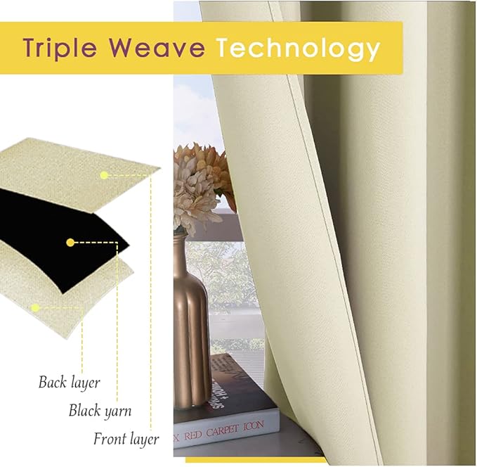 NICETOWN Room Darkening Curtains Panels for Bedroom, Beige, 2 Panels, 34 x 70 Inch, Energy Saving Thermal Insulated Solid Ring Top Light Blocking Window Drapes for Flat