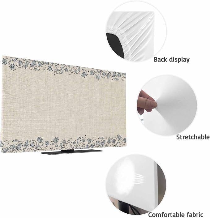 Flower Leaf Branch on Retro Linen Indoor TV Cover, Elastic TV Screen Protector - Image 7