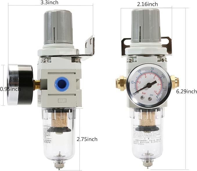 1/4 Inch NPT Air Filter Pressure Regulator, Air Compressor Water Separator - Image 4