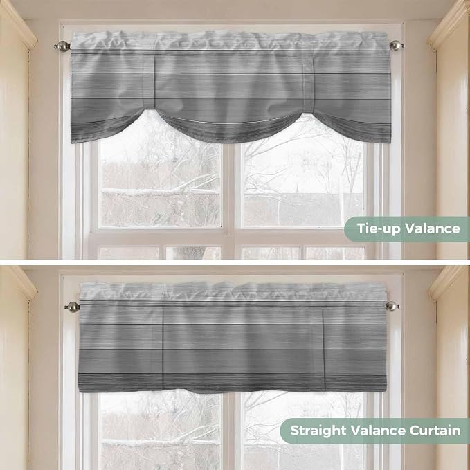 Grey Ombre Wooden Tie Up Valance Curtains - Image 5