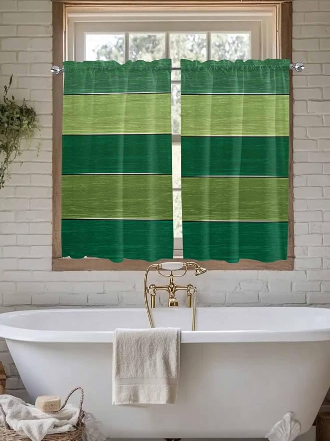 Farm Retro Green Wood Grain Window Valance Curtains, Rustic Wooden Plank - Image 5