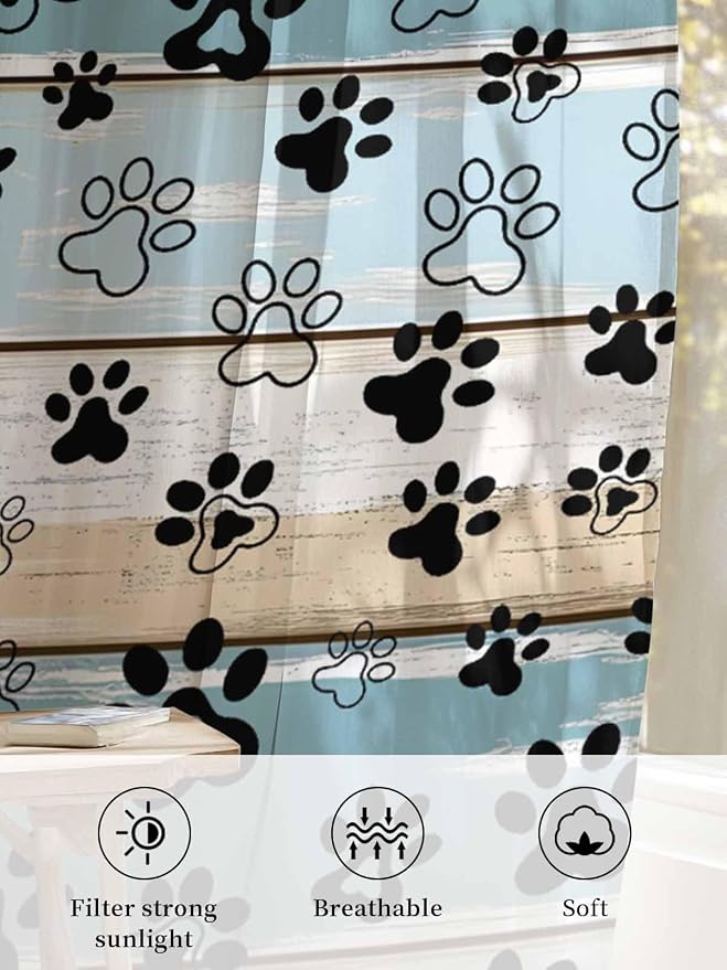 Sheer Curtains 84 Inches Long, Vintage Farmhouse Country Wood Grain Privacy - Image 6