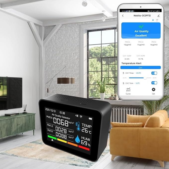 2CO9TB Smart WiFi Air Quality Monitor, Air Dust PM2.5 PM1.0 PM10 and Thermometer - Image 8