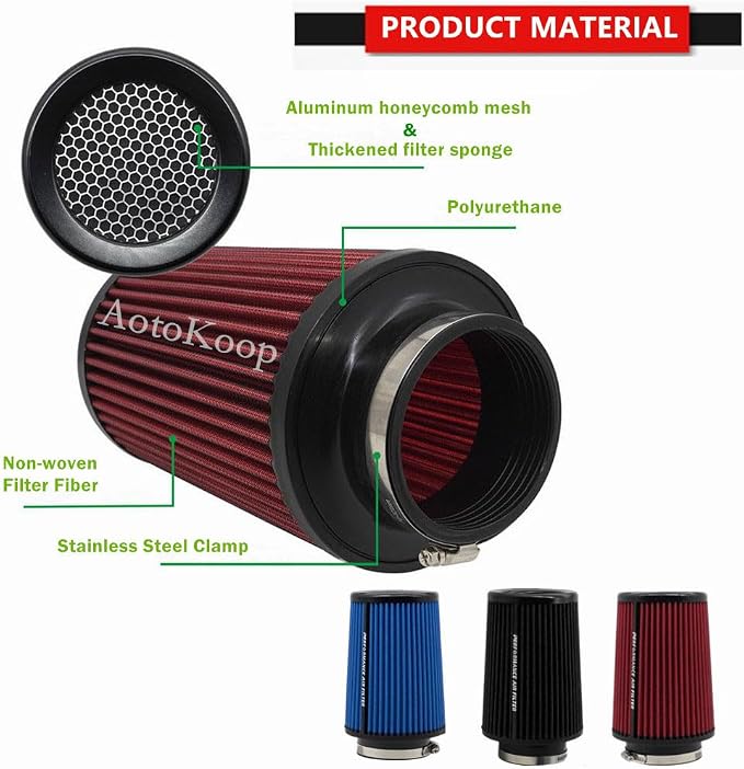 Premium Cone Air Filter, Clamp-on 3" Inlet Mesh Top High Airflow Engine - Image 5