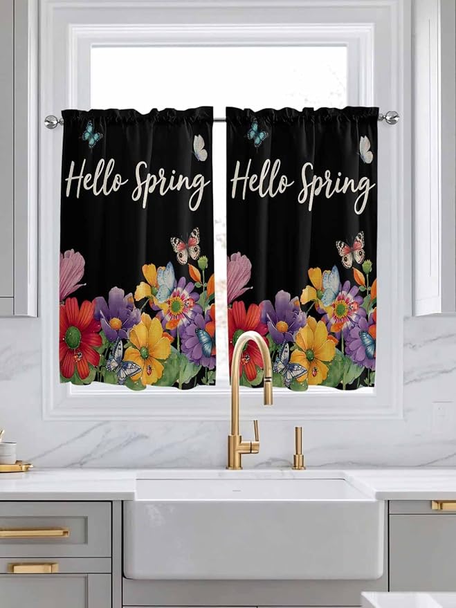 Spring Flowers Kitchen Curtains 54 Inches length, Watercolor Country Colorful - Image 3