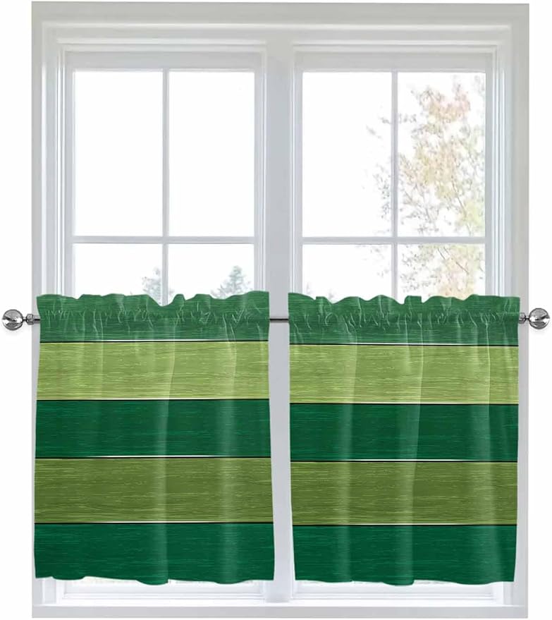 Farm Retro Green Wood Grain Window Valance Curtains, Rustic Wooden Plank - Image 6