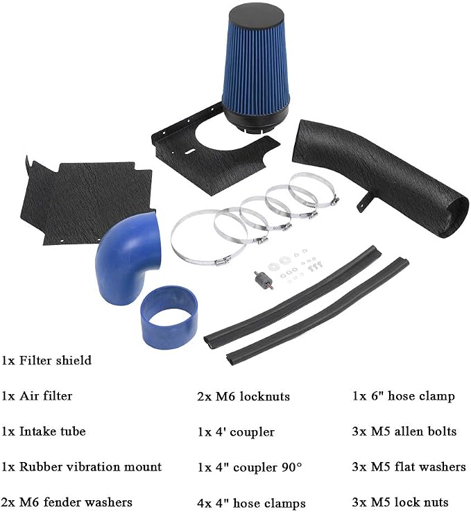4 inch Cold Air Intake Black Tube + Heat Shield - Image 3