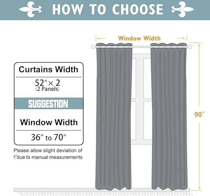 ChrisDowa Room Darkening Curtains 90 Inches Long 2 Panels Set for Living Room, Grommet Thermal Insulated Blackout Curtains for Bedroom (Greyish White, 52 x 90 Inch)