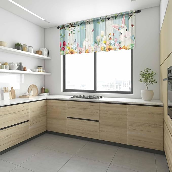 Easter Sheer Valances for Windows 60"x18", Light Filtering Kitchen Curtains - Image 6