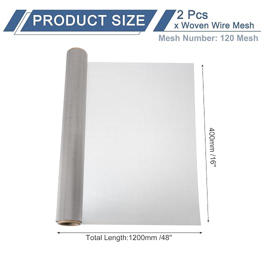 uxcell 2Pcs 120 Mesh 48" x 16" Woven Wire Mesh, 304 Stainless Steel Air Vent - Image 2
